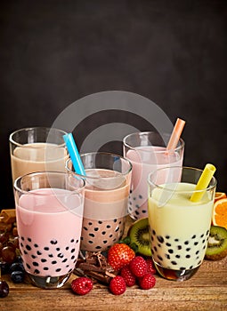 Selection of different flavors of bubble tea