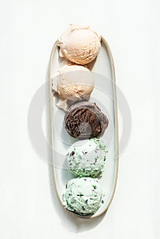 Selection of different ice cream scoops