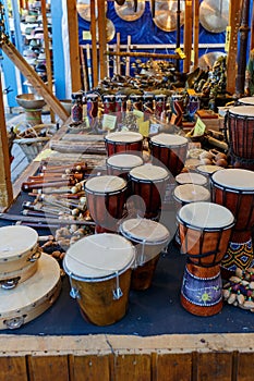 Selection of different musical instruments on sale