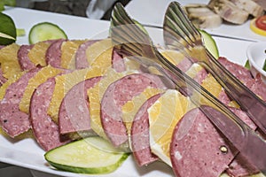 Selction of cold meat salad food at a restaurant buffet