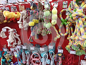 Selection of dog toys for sale