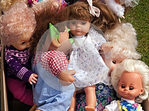 Selection of dolls in a flea market