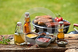 Selection of dressings, sauces, marinade and spice