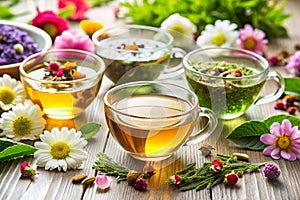 Selection of Flower Green Tea in Elegant Tea Cups