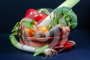 Selection of fresh fruits and vegetables