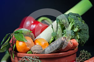 Selection of fresh fruits and vegetables