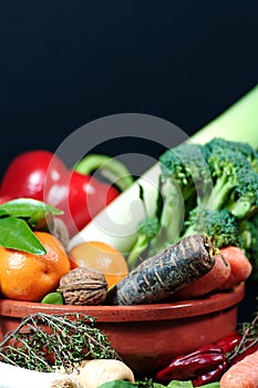 Selection of fresh fruits and vegetables