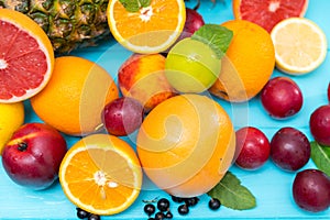 Selection of fresh healthy tropical fruit