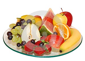 Selection of fruit on plate with isolated background