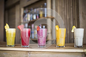 A selection of Fruit shakes displayed together in formation