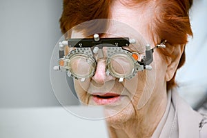 Selection of glasses an elderly woman