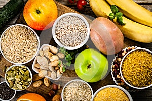 Selection of good carbohydrates sources. Healthy vegan diet