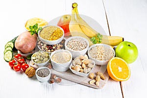 Selection of good carbohydrates sources. Healthy vegan diet photo