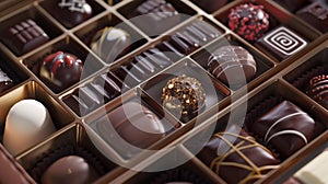 Photorealistic close-up of a selection of gourmet chocolates