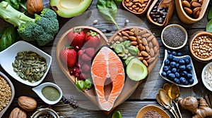 Selection of healthy food for heart, life concept. Generative Ai