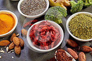 Selection of healthy nutritious superfoods photo