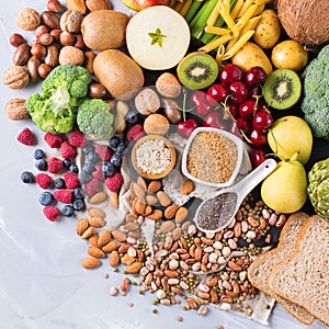 Selection of healthy rich fiber sources vegan food for cooking