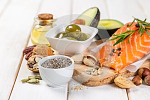 Selection of healthy unsaturated fats, omega 3