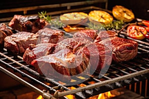 a selection of immaculately cooked meats on a churrasco grill