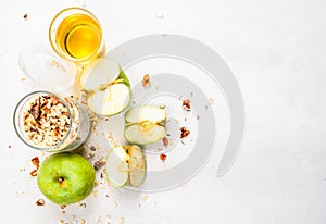 Selection of ingredients for cooking the traditional autumn apple crumble