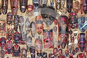 A selection of masks for sale in the Nubian village of Garb-Sohel in the Aswan region of Egypt. photo