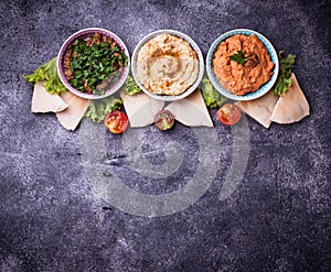 Selection of Middle Eastern or Arabic appetizers