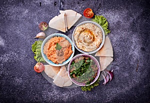 Selection of Middle Eastern or Arabic appetizers
