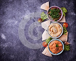 Selection of Middle Eastern or Arabic appetizers