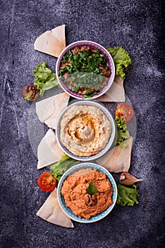 Selection of Middle Eastern or Arabic appetizers