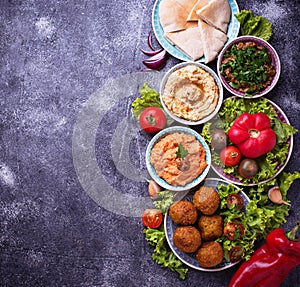 Selection of Middle eastern or Arabic dishes.