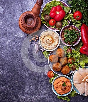 Selection of Middle eastern or Arabic dishes.