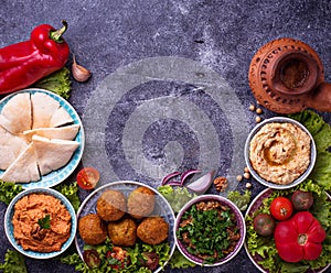 Selection of Middle eastern or Arabic dishes.