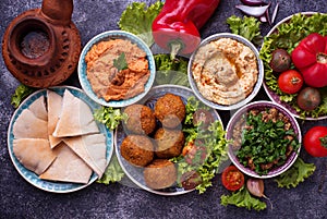 Selection of Middle eastern or Arabic dishes.