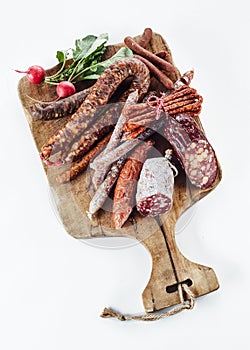 Selection of regional German spicy sausages photo