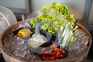 Selection of salads at a buffet bar in a luxury hotel restaurant photo