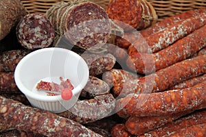 A selection of salami and dried meat