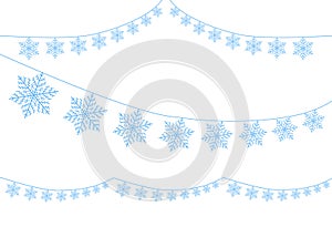 A selection of snowflakes on a ribbon. Decorative element for web design, holiday cards, for New year and Christmas. Vector.