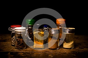 Selection of spices in rustic setting