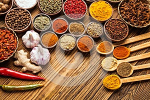 A selection of spices top view