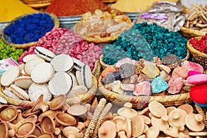 Selection of spices on a traditional Moroccan market