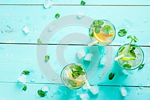 Selection of summer refreshing cocktails