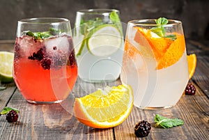 Selection of three kinds of gin tonic