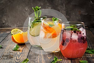 Selection of three kinds of gin tonic