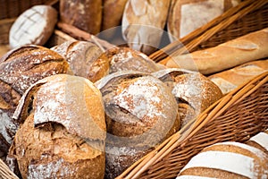 Selection of various cereal homemade breads on display