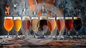 A selection of various types of beer in glasses, highlighting the different colors and styles for National Beer Day