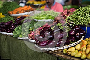 Selection of vegetables from the farmer`s market in Mauritius. The Indian national market.