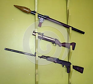 Selection of war guns at a shooting range