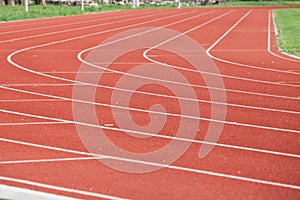 Selective blur on the curve on a running track, an athletics field used for athletism competition, like sprint, or running race