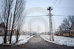 Selective blur on an empty road and street in the village of Bavaniste, in Vojvodina, Banat, Serbia, in the countryside