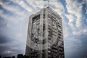 Selective blur on a High rise building from Novi Beograd, in Belgrade, Serbia, a traditional communist housing ensemble
